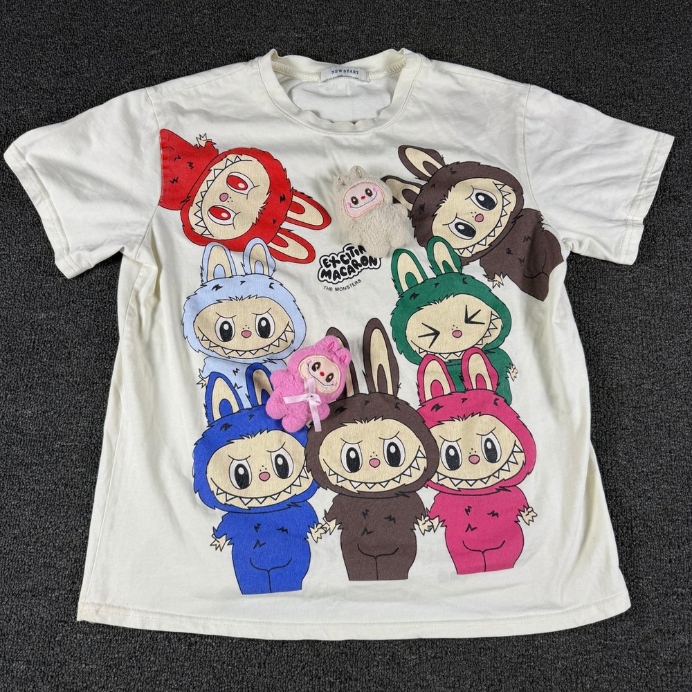 New Start T-Shirt Women M Labubu The Monsters Exciting Macaron Off White EUC